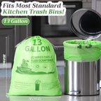 Amyhill 100 Count 13 Gallon Compostable Trash Bags Drawstring Heavy Duty Extra Thick 1.58 Mil 49.2 Liter Garbage Bags 13 Gallon Tall Kitchen Food Scrap Waste for Home Bathroom Garbage, Green