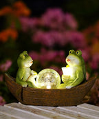 Solar Frogs Boating Statue Garden Decor: Outdoor Sculpture Lights Decorations Art Ornament Yard Lawn Backyard - Ideal Gifts for Women Mom Grandma