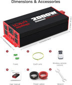 2000 Watts Pure Sine Wave Power Inverter 12V DC to 110V 120V AC Converter for Home RV Off Grid Truck Solar System Inverters with Type-C PD30W USB QC3.0 Port 4 AC Outlets LCD Display and Remote Control