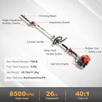 VEVOR Gas Hedge Trimmer 2 Cycle with Extension Pole, 15.7-inch 26cc Gas Powered Pole Hedge Trimmer with Dual Sided Dual Action Blade, Great for Trimming Shrubs, Bushes, w/EPA, CE and EMC Certification