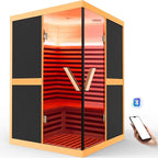 2 Person Sauna Infrared Saunas APP Control 7 Color Light 1980W Wooden Home Spa Room Canadian Hemlock Wood Low-EMF Indoor Saunas 47.2 * 47.2 * 75.6inch