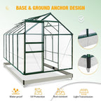 EAGLE PEAK 10x6x7 Outdoor Walk-in Hobby Greenhouse with Adjustable Roof Vent, Rain Gutter, Base and Anchor, Polycarbonate Aluminum Green House for Backyard Garden, Dark Green