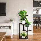 4 Tier Wood Tall Plant Stand Metal Rack Indoor, Multiple Flower Pot Holder Shelves Corner Rack, Planter Shelf Display Rack Storage Organizer for Patio Living Room Balcony Garden(Black Oak)