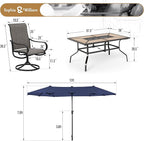 Sophia & William Patio Set with Umbrella Patio Dining Set for 6 with 13ft Rectangle Patio Umbrella Navy, 6 x Patio Chairs Brown, 1 Wood Like Outdoor Dining Table with Umbrella Hole for Lawn Garden