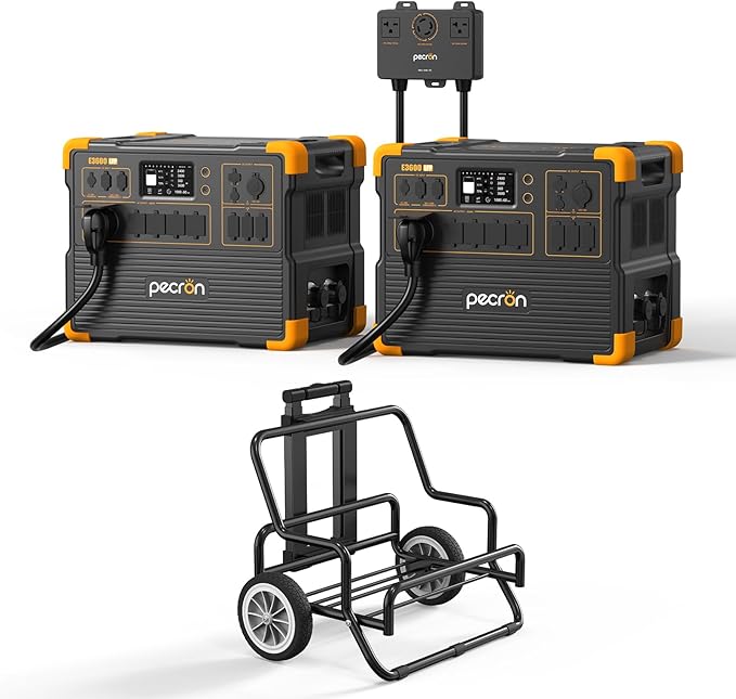 PECRON Two E3600LFP Portable Power Station with 240V Double Voltage Hub Trolley Kit, 3072Wh Power Station, 3600W LiFePO4 Battery Backup Expanded to 15.36KWh, Solar Generator for Home Use, RV, Camping
