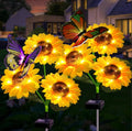 ANGMLN Solar Sunflower Outdoor Garden Lights, 2 Pack Solar Flower with Butterfly Waterproof Garden Decor, Gifts for Mom Grandma, Waterproof Decorative Lights for Pathways Patios and Yards Decorations