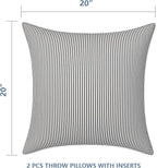 LVTXIII Outdoor Throw Pillows 20x20 Patio Waterproof Square Pillows with Piping Fade Resistant Accent Pillow for Spring Summer Garden Decoration, Set of 2, Strip Grey