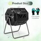 S AFSTAR Composter Tumbler Outdoor, 42-Gal Dual Chamber Tumbling Composter with 2 Sliding Doors, Metal Frame, BPA-Free Large Rotating Compost Bin Tumbler for Garden Yard Waste (Black)