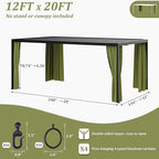 Gazebo Universal Replacement Privacy Curtain,12'×20' Gazebo Outdoor Waterproof Curtains, 4-Panels Sidewall Curtains with Double Zipper for Patio Canopy, Garden and Backyard (Curtain Only)