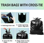 30-33 Gallon 1.1 Mil Heavy Duty Trash Bags 60 Count with 4 Innovative Flap Ties | Compatible with Rubbermaid Brute & Winco & Behrens 30-33 Gallon Round Trash Can | Tear & Leak Resistant Black
