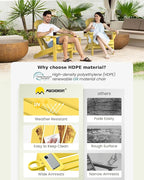 MUCHENGHY Folding Adirondack Chairs Set of 2, Patio Chairs, Lawn Chairs, Outdoor Chair, Adirondack Chair Plastic, Fire Pit, Weather Resistant with Cup Holder for Deck, Backyard, Garden(Olive Yellow)
