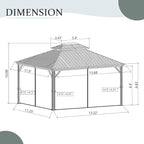 Domi 12' X 14' Hardtop Gazebo Permanent Aluminum Outdoor Gazebo with Galvanized Steel Double Roof, Drainage Gutters, Curtains, and Netting for Party, Wedding, Dining
