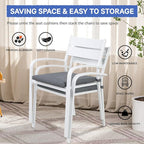 Soleil Jardin Outdoor Aluminum 4-Piece Patio Dining Chairs with Cushions, Stackable Bistro Chairs for Balcony, Garden, Backyard, White Finish & Grey Cushion
