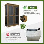 Outdoor Storage Cabinet Wood & Metal with Waterproof Roof, Garden Tool Shed with 4 adjustable reinforced feet with metal brackets, 3 Removable Shelves, 6 T-Hinge, Magnetic door,18.1"D x 49"W x 68.5"H