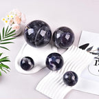 JIC Gem Colorful Fluorite Crystal Ball with Wooden Stand Healing Crystal Sphere Ball for Feng Shui Decor Spiritual Gifts 70-80mm