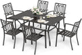 Sophia & William Patio Dining Set Metal Outdoor Table and Chairs Furniture Set 7 Piece, Large 60.2" Dining Table with Umbrella Hole and 6 Backyard Garden Chairs Support 300LBS for Deck, Lawn, Garden