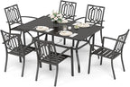 Sophia & William Patio Dining Set Metal Outdoor Table and Chairs Furniture Set 7 Piece, Large 60.2" Dining Table with Umbrella Hole and 6 Backyard Garden Chairs Support 300LBS for Deck, Lawn, Garden