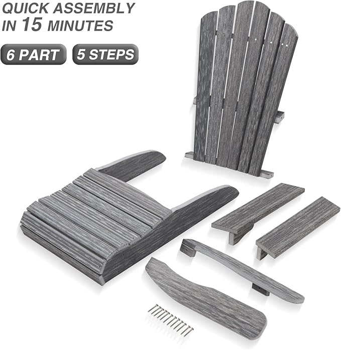 Adirondack Chair Set of 2, Outdoor Oversized Patio Chair Poly Lumber Weather Resistant & Durable Fire Pits Chair for Poolside,Lawn and Garden,350lbs Weight Capacity (Grey)