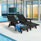 nalone Chaise Lounge Outdoor with 5-Position Adjustable Backrest, HDPE Lounge Chair for Outside Supports Up to 400 LBS, Pool Lounge Chairs for Patio Poolside Deck Beach Backyard (Black)