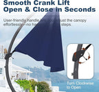 11FT Cantilever Umbrella with Base Large Curvy Outdoor Aluminum Offset Umbrella w/ 360° Rotation, UV Resistant Canopy for Patio, Garden, Backyard, Navy Blue