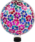 VOREEN Mosaic Solar Glass Gazing Ball, 10" Outdoor Multicolor Gazing Globe, Handmade IP44 Waterproof Garden Decor Sphere for Patio Lawn Yard, Gift for Mom Wife Friend, Heart Flower Design