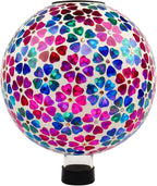VOREEN Mosaic Solar Glass Gazing Ball, 10" Outdoor Multicolor Gazing Globe, Handmade IP44 Waterproof Garden Decor Sphere for Patio Lawn Yard, Gift for Mom Wife Friend, Heart Flower Design