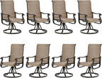 UDPATIO Patio Swivel Dining Chairs Set of 8, Outdoor Swivel Chairs High Back with All Weather Textilene Metal Rocking Frame for Lawn Garden Backyard, Brown