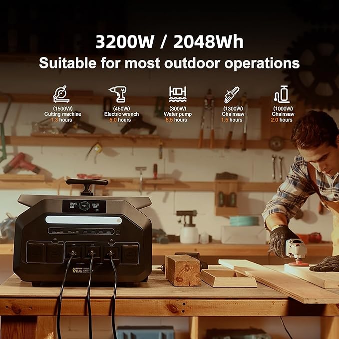 IEE P3200 Solar Generator With 3 * 200W Solar Panel, 2048Wh/3200W Power Station(6400W Peak),1800W Super Fast Charging,APP Control Emergency Power Station for Home, Camping, Power Outages