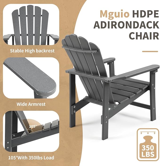 Stackable Adirondack Chair, Space Saving HDPE All-Weather Fire Pit Chairs for Outdoor Lawn Porch Deck