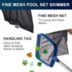 Fine Mesh Pool Net & Brush Head Combo - Sturdy Skimmer with 17.5" Professional Brushes for Pool Wall Cleaning
