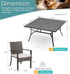 PHI VILLA 9 Pieces Square Outdoor Dining Table Set for 8, 60” Large Metal Steel Dining Table & Rattan Wicker Chairs with Cushions, Dining Furniture Set for Patio, Deck, Yard, Porch