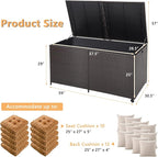 HAPPYGRILL 175 Gallon Outdoor Rattan Deck Box, Wicker Storage Bin with Zippered Liner & 2 Universal Wheels, Safe Pneumatic Rod, Patio Rattan Storage Container for Cushions Pillows