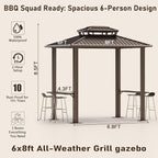 Hoteel 6x8ft Hardtop Grill Gazebo, Outdoor Patio Aluminum Frame Barbecue Gazebo with Galvanized Steel Double Roof and 2 Side Shelves for Deck Lawn Backyard Garden and Party, Brown(2025 Upgraded)