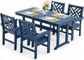 5 Piece HDPE Outdoor Dining Set for 4 Patio Dining Furniture Set with Umberlla Hole, Weather Resistent Outdoor Table and Chairs for Garden, Poolside, Backyard, Deck, Blue