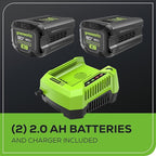 Greenworks 80V 21” Brushless (Push) Cordless Electric Lawn Mower + (500 CFM) Axial Leaf Blower (75+ Compatible Tools), (2) 2.0Ah Batteries and 30 Minute Rapid Charger
