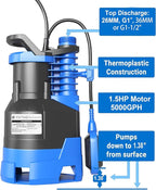 FOTING 1.5HP Sump Pump Automatic & Maunal Mode,with Float Switch, 5000GPH Big Flow Clean & Dirty Submersible Water Pump, 16FT Electric Utility Pump for Pool Draining Hot Tub Garden Basement