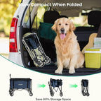 SUNNYFEEL Wagon Cart Foldable, Standard Borderless Version Collapsible Wagon with 220 LBS Max Load, Up to120L Foldable Grocery Cart with Side Opened for Groceries, Garden & Camping,Blue