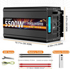 5500 Watt Power Inverter 12V DC to 110V 120V Converter for Family RV Off Grid Solar System Car with Type-C Ports 3 AC Power Outlets Dual USB Ports LCD Display Wireless Remote Control
