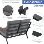 Soleil Jardin Aluminum Patio Furniture Loveseat, Outdoor 2 Seats Sofa Couch with FSC Certified Solid Wood Top, Outdoor Conversation Set Deep Seating Loveseat w/Removable Cushion, Dark Grey