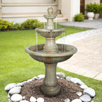 SunJet 51.5” High 3-Tiers Modern Concrete Outdoor Water Fountain - Round Large Outdoor Fountains and Waterfalls for Garden, Patio, Yard, and Deck Decor, Featuring Natural Stone Look