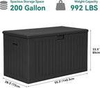 YITAHOME 200 Gallon Extra Large Deck Box, Double-Wall Resin Outdoor Storage Box with Flexible Divider for Patio Cushions Pool Supplies Garden Tools, 990 lbs Load Capacity, Lockable (Black)