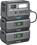 ALLWEI 2400W Portable Power Station and 2x B200 PRO Expansion Battery, 6144Wh LiFePO4 Battery 4 AC Outlets Up to 2400W for Home Backup, Outdoor Camping, RV, with 1500W AC Charging&1200W Solar Charging