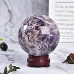 JIC Gem 3.1-3.5 inch(80-90mm) Large Crystal Ball Chevron Amethyst Healing Crystals Sphere with Wooden Stand Meditation Home Decor