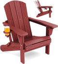 SERWALL Adjustable Folding Adirondack Chair, Reclining Adirondack Chair with Cup Holder, Red