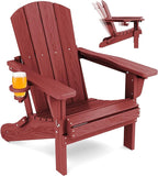 SERWALL Adjustable Folding Adirondack Chair, Reclining Adirondack Chair with Cup Holder, Red