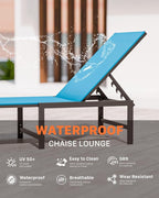 Chaise Lounge Chair Outdoor,Aluminum Patio Lounge Chairs,Lounge Chairs with 5 Adjustable Backrest and Headrest Pillows for Outside Beach,Blue