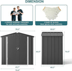 Gizoon Outdoor Storage Shed 6 x 4 FT, Galvanized Metal Garden Shed with Double Lockable Doors, Outdoor Storage Clearance for Backyard Patio Lawn-Dark Grey