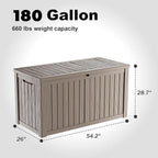 DRATO 180 Gallon Outdoor Storage Box, Large Waterproof Deck Box, Lockable Resin Storage Container with Reinforced Support for Patio Cushions, Garden Tools, UV-Resistant Outdoor Chest