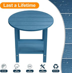 MXIMU Round Outdoor Side Table Adirondack Tables 18 Inch Chairside End Tables with Storage Shelf, 2-Tier Plastic Patio Side Table, Weather Resistant for Balcony Backyard Lawn (Navy, 2 Pack)