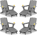 Folding Adirondack Chairs Set of 4,Adirondack Chair with Retractable Ottoman,Plastic Adirondack Chairs with 2 Cup Holder,Weather Resistant Patio Chair,Outdoor Chairs Set of 4(Grey)